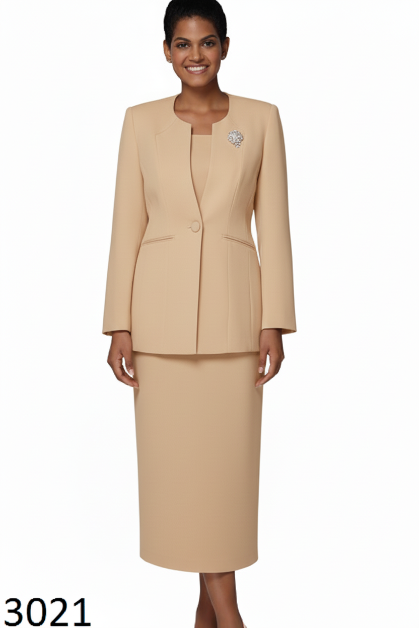 Beige Nina Massini Style#3021 Suit with Matching Shell